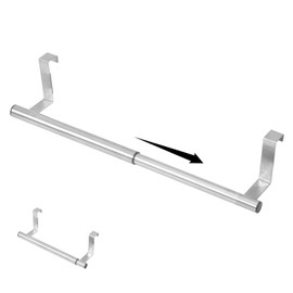 Wondora Over Door Towel Rail, Retractable Door Towel Rail, Stainless Steel Over The Door Towel Rail for Bathroom, Non Drilled Towel Rack, Sturdy Durable, Suitable for Cabinets and Bathrooms (Silver)