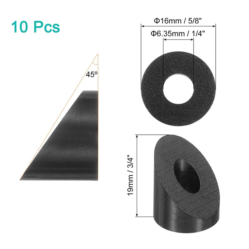 uxcell 10 Pcs 1/4 Inch 45 Degree Angle Beveled Washer,