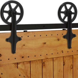 CCJH 6ft Heavy Duty Sturdy Sliding Barn Door Hardware Kit -Smoothly and Quietly -Fit 36 inch Door Panel (Big Spoke Wheel Hanger Cross Style)