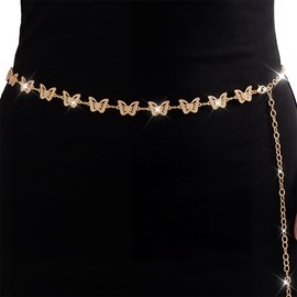 Zehope Butterfly Waist Chain Belt Gold Rhinestone Belly Belts for Women