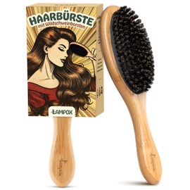 lampox Hair Brush, Boar Bristle Brush for Women, Men, Children, Bamboo Paddle Natural Bristles for Thin, Fine Hair, Improving Hair Texture (Bamboo)