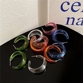 Colorful C shape Hoop Earrings for Women Resin Acrylic Y2k Multicolor Chunky Big Lightweight Jewelry-Pink