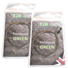 Twin pack fluorocarbon 50cm carp Leaders Quick Change swivels fused loop 3 colour options (Translucent Green)