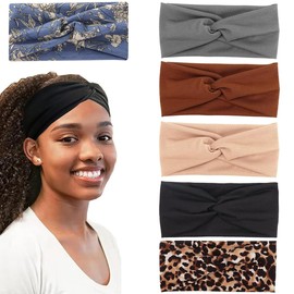 Pack of 6 Headbands for Women Non-Slip Short Hair Yoga Workout Running Sports Elastic Hair Bands for Women Hair Straw Turban Hair Wrap for Girls Leopard Print