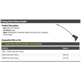 Parking Brake Release Handle and Cable - Compatible with 2000-2006 Chevy Tahoe
