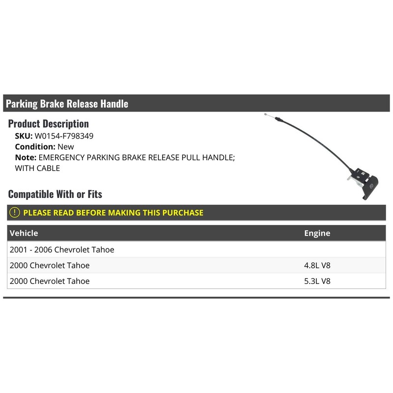 Parking Brake Release Handle and Cable - Compatible with 2000-2006