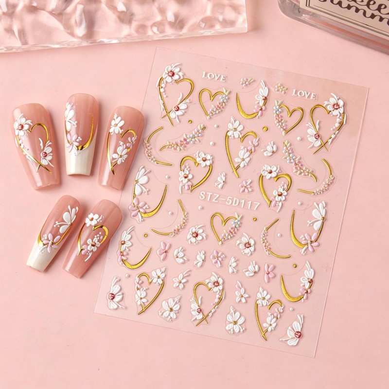 Holajoy 5D Embossed Daisy Lavender Nail Stickers, 5 Sheets Self