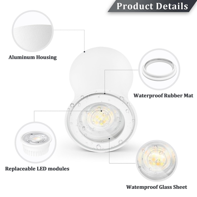 YindaLux LED Surface-Mounted Spotlight, White, Diameter 64 x 100 mm,