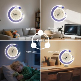 Silent Moon Neon Clock with Dimmable Light - 4-in-1 USB Neon Wall Light, Table Lamp, Digital Display for Bedroom, Living Room, Nursery, Portable Camping, Moon Night Light