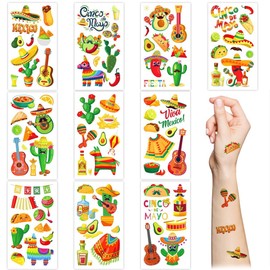 Fiesta Temporary Tattoo,10 Sheet Cinco De Mayo Tattoo Sticker Mexican Party Decorations Favors,Fake Waterproof Tattoos for Birthday Party Favors Goodie Bags Stuffers Party Fillers