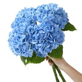 Wenhuidr 4Pcs 21 inch Blue Hydrangea Artificial Flowers Large Real Touch Latex Faux Hydrangeas Fake Flower Bouquets for Home Decor Party Floral Arrangements Wedding Centerpieces