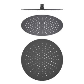 KIBI Circular 12 Inch Ultra Thin Metal Rainfall Shower Head | Universal Wall and Ceiling Mount Overhead Rain Showerhead with 1.75 GPM (Matte Black) (SH1201)
