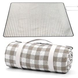 MEIRILE Oversize Picnic Blankets with Foldable, Waterproof & Sand Proof Blanket Made of PEVA for Camping,Park, Beach,Grass,Outdoor,Portable mat (White-Plaid, 60"x80")