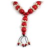Avalaya Red Wood Bead with Sea Shell Element Tassel Black
