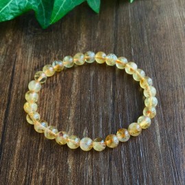 Natural Citrine 6mm Round Beads Dainty Gemstone Elastic Stretch Bracelet Gift