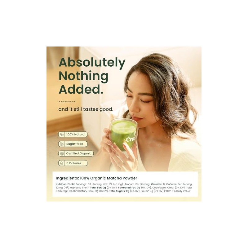 Crafti Ceremonial Grade Organic Matcha Powder for Lattes