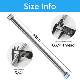 SWAWIS Pack of 2 48 cm Flex Pipe, Corrugated Pipe, Stainless Steel, Flex Hose, 3/4 Inch DN20 with Washer, Flexible Water Pipes, Connection Pipe for Water Heaters, Toilets, Bathtubs, Taps