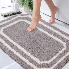 Alwoligag Bathroom Rugs Mat 32x20, Soft Absorbent Bath Mats, Machine Washable Microfiber Floor Mats for Bathroom Tubs, Sinks and Showers,Grey