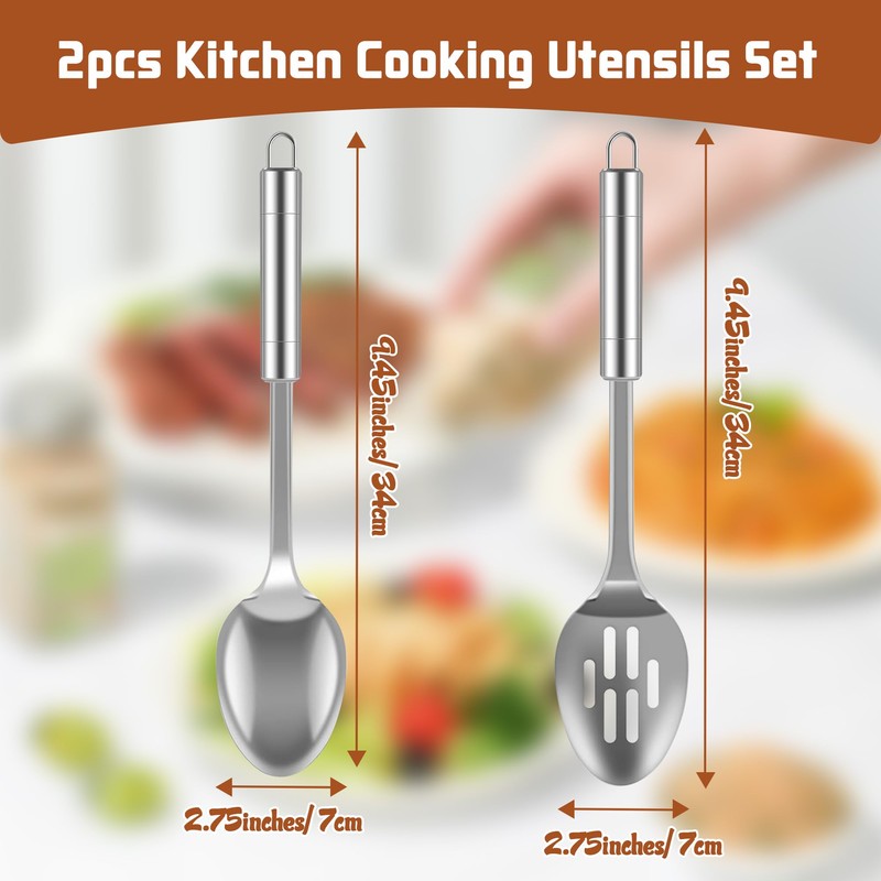 Fililogor Cooking Spoons 2pcs Kitchen Cooking Utensils Set, Stainless Steel