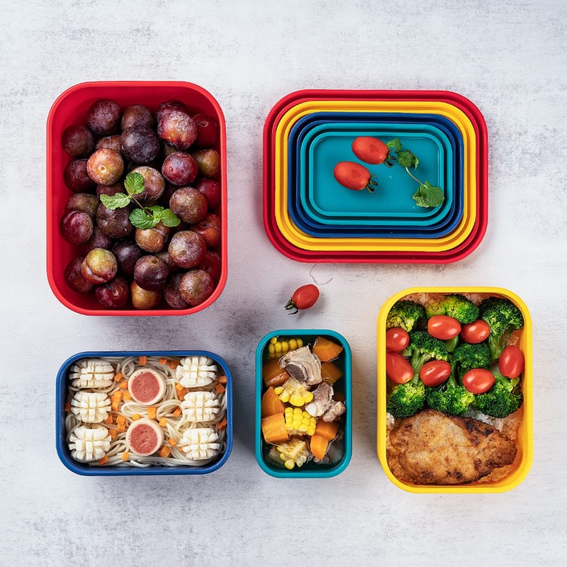 FENGCHEN Silicone Food Storage Containers Set - 4 Sizes &