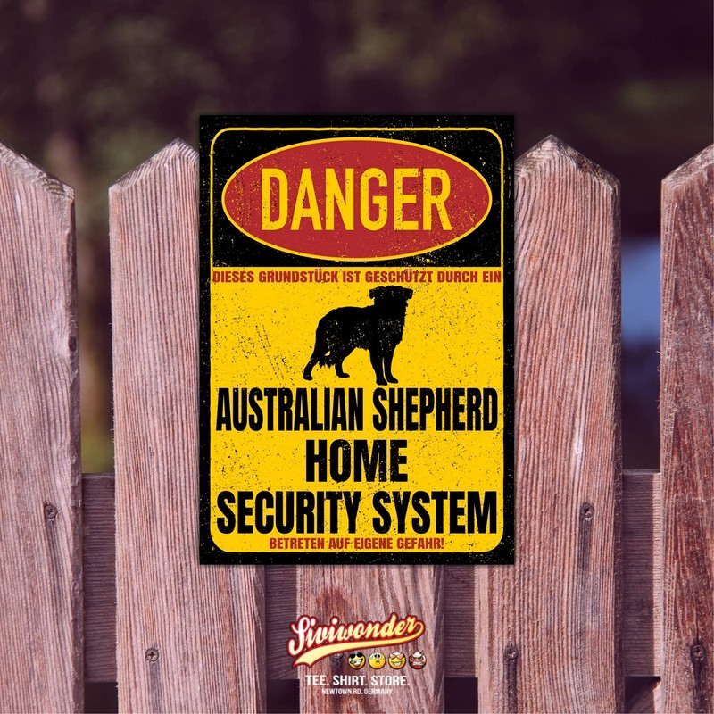 Australian Shepherd Aussie Dog Sign Danger Security System Door Sign