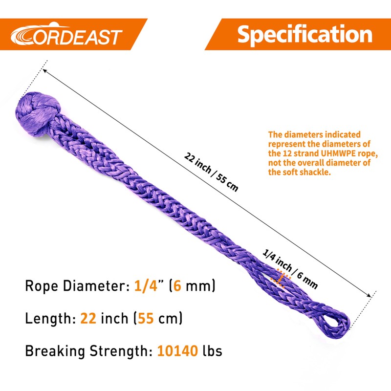 Synthetic Soft Shackle 1/4“ X 22” (10140 lbs Breaking Strength)