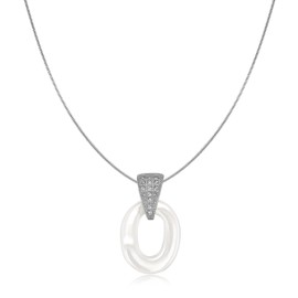 Tuscany Silver Damen Sterling Silber rhodiniert Kubik Zirkonia Pave Set 12mm x 20mm Weiß Keramik Oval Anhänger an verstellbarer Schlangenkette 41cm/16zoll-46cm/18zoll 8.45.7734