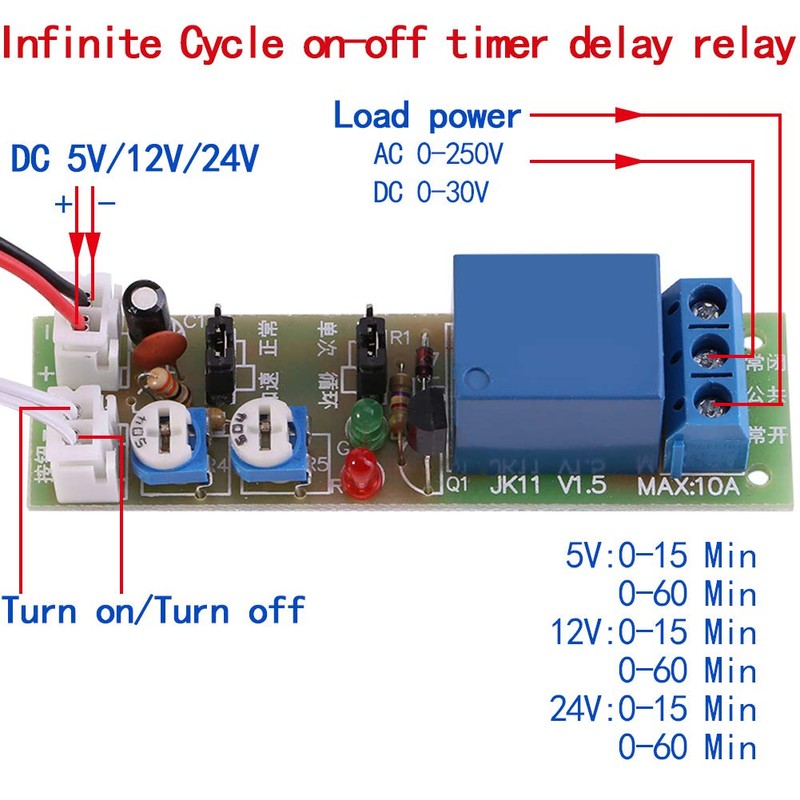 1pc DC 5V/12V/24V Adjustable Times Switch Module Delay On/Off Timer