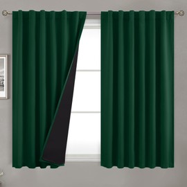 BGment Emerald Blackout Curtains 45 Inch Length with Liner, 100% Blackout Thermal Insulated Rod Pocket Back Tab Double Layer Noise Reduce Room Darkening Curtains for Bedroom (52 x 45 Inch, 2 Panels)