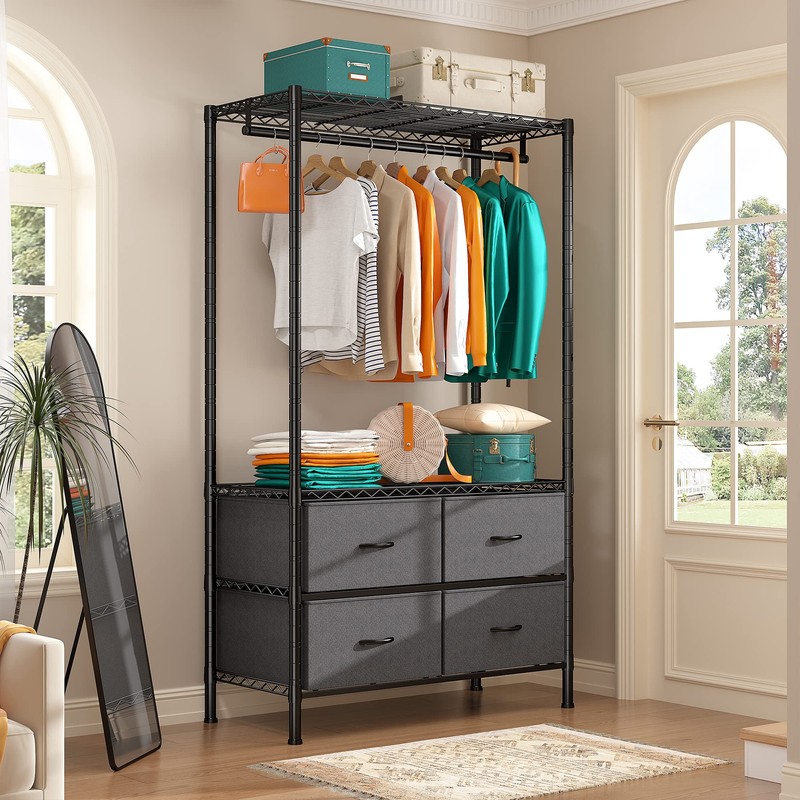 Raybee Clothes Rack with 4 Drawers and Shelves,Heavy Duty Clothing