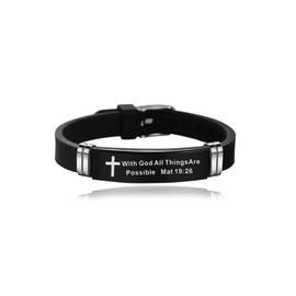 KunBead Mens Religious Cross Silicone Bracelet for Women Engraved Inspirational Scripture Quote Christian Bible Verse Wristband Bracelet