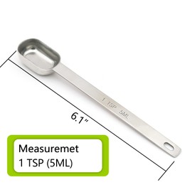BERYLER 5PCS 1 Teaspoon(1Tsp | 5 mL | 5 cc | 1/3 Tablespoon) Single Measuring Spoon, Stainless Steel Individual Spoons, Long Handle Spoons Only