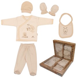 Ipeksi Baby Newborn Baby Set 100% Natural Cotton First Equipment Unisex Clothing Gift Set Baby Equipment with 5 Pieces for Babies 0-4 Months, Set of 5