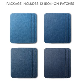 ZEFFFKA 2 Pack Jeans Patches for Indoor and Outdoor Use Strongest Glue 100% Cotton Various Shades of Blue Repair Decoration Set 12 Pieces Size 3" x 4-1/4" (7.5 cm x 10.5 cm)