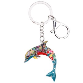 NEWEI Enamel Keyring Dolphin Pendant Sea Animals Rings Decoration for Women Girls Children Bag Purse Charms Car Gifts, multicoloured
