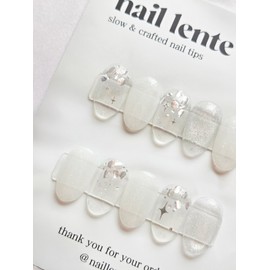 White sequin nail silver magnet gel wedding nail handmade nail tip - short oval / 화이트 스팽글네일 실버자석젤 웨딩네일 수제네일팁 - 숏 오벌