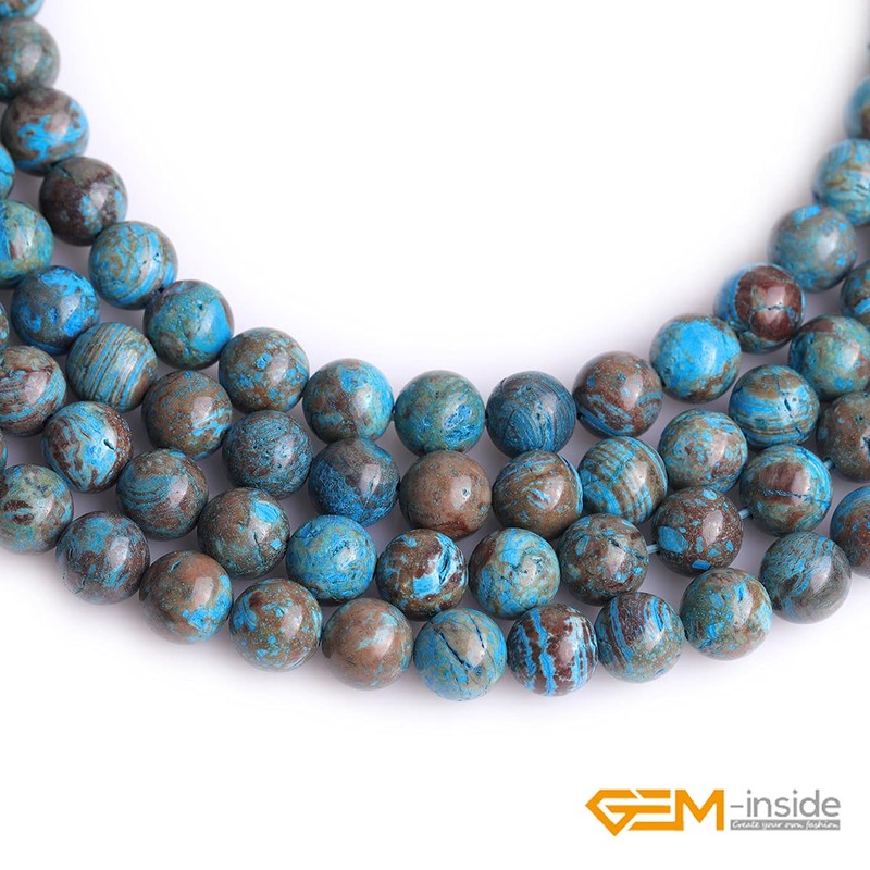 GEM-inside 8mm Round Smooth Dyed Blue Sea Sediment Jasper Jewelry