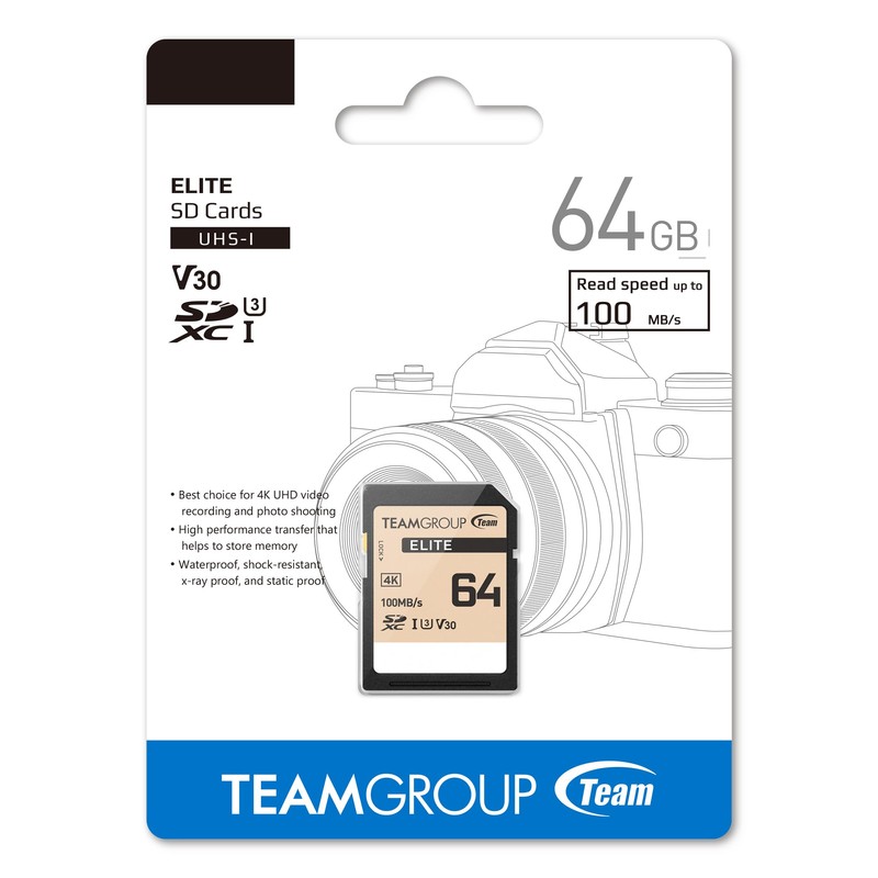 Team 64GB UHS-I U3 V30 SD Card 4k Video Support,