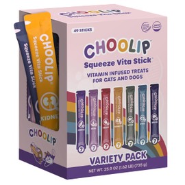 Choolip Grab & Go Squeeze Vita Stick Lickable Treats for Dogs & Cats. 49 Variety Support Sticks with Essential multivitamins. Soft and Tasty Paste for All Life Stages