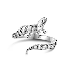 HUKKUN Bearded Dragon Rings 925 Sterling Silver Adjustable Bearded Dragon Warp Rings Jewelry Gifts for Women