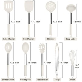 HaWare Silicone Utensils Set, 9-Piece Kitchen Cooking Utensils, Non-stick Heat Resistant Cookware with Stainless Steel Handle, BPA-Free, Dishwasher Safe - White