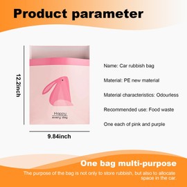 30PCS Easy Stick-On Disposable Car Trash Bags, Waterproof Leak Proof Car Garbage Bags with Strong Sticky, Portable Vomit Bags Suitable for Car, Bedroom, Office, Kitchen (Pink & Purple)