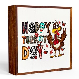 Funny Thanksgiving Decorations Fall Decor Turkey Wooden Box Sign Desk Decor Farmhouse Coffee Bar Office Home Bedroom Living Room Kitchen Rustic Wooden Block Sign for Bookshelf Tabletop Wall