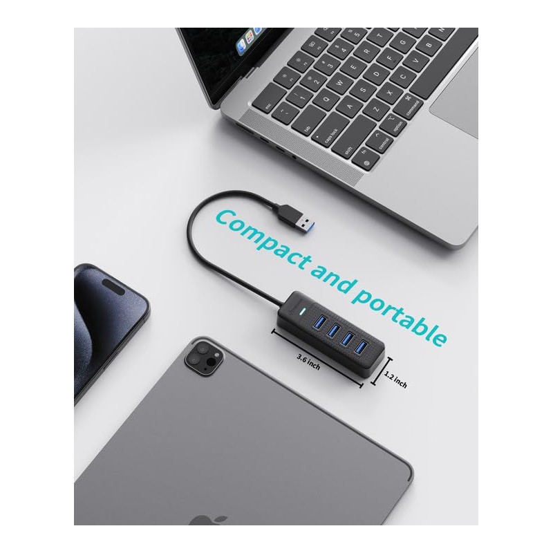 PHIXERO USB 3.2 Gen1 Compact Hub, USB A 4-Port Splitter