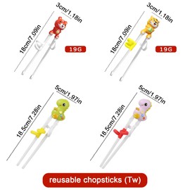 Xiuyer Children's Training Chopsticks, 6 Pairs Children's Chopsticks Training Chopsticks Helper, Beginner Training Chopsticks for Adults Beginners Children Seniors - Dinosaur + Tiger