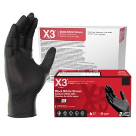 X3 Industrial Black Nitrile Gloves, Case of 1000, 3 Mil, Size XX-Large, Latex Free, Powder Free, Textured, Disposable, Food Safe, BX349100