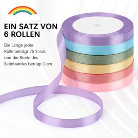 Gift Ribbon 6 Colours Satin Ribbon Colourful 10 mm x 23 m Ribbon Silk Ribbon Fabric Ribbon Gift Ribbons for DIY Crafts Ribbon Decorative Ribbon for Crafts Gift Packaging Birthday Bouquet Party