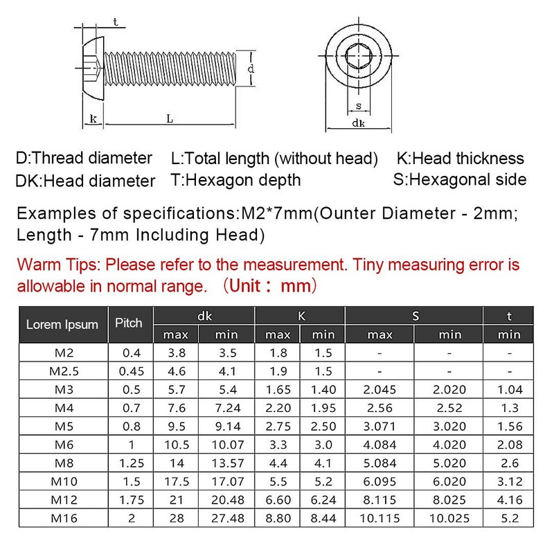 XIZONLIN M4 Precise Metric Hex Button Head Cap Self Tapping