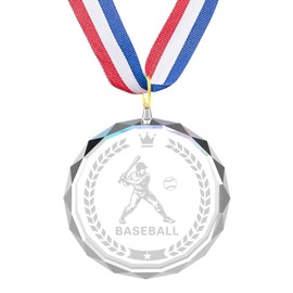 12 Pieces Crystal Award Medals Football Baseball Soccer Basketball Winner Medals, Crystal Medals with Neck Ribbons, Winner Gift Prize Award Medals for Kids Tournaments Match Sports Competition Teams