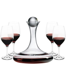 Ravenscroft Crystal | European-Made Decanter Gift Set |1 Handblown Decanter with Stopper (65 Fl Oz) and 4 Wine Glasses (21 Oz) | 100% Lead-Free Crystal